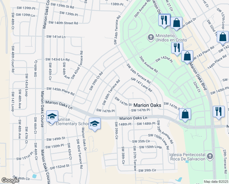 map of restaurants, bars, coffee shops, grocery stores, and more near 3930 Southwest 143rd Lane Road in Ocala