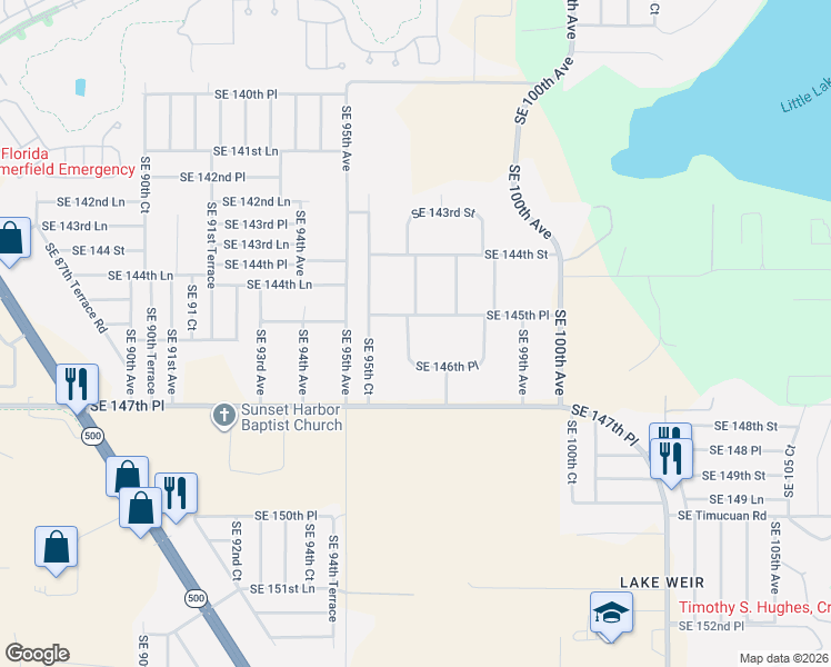 map of restaurants, bars, coffee shops, grocery stores, and more near 14581 Southeast 96th Court in Summerfield