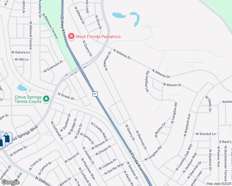 map of restaurants, bars, coffee shops, grocery stores, and more near 10054 North Sherman Drive in Citrus Springs
