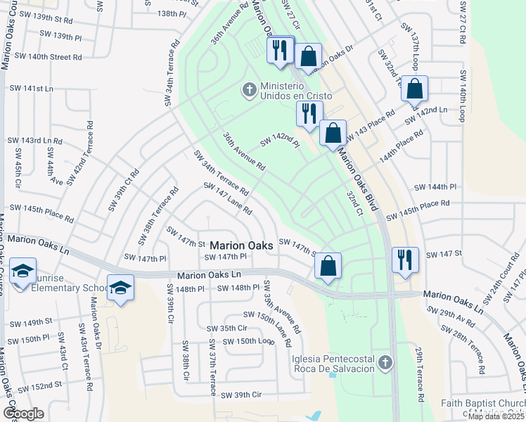 map of restaurants, bars, coffee shops, grocery stores, and more near 14566 Southwest 34th Terrace Road in Ocala