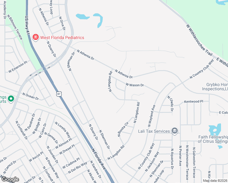 map of restaurants, bars, coffee shops, grocery stores, and more near 10068 North Langdon Road in Citrus Springs