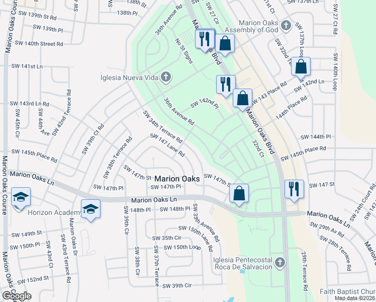 map of restaurants, bars, coffee shops, grocery stores, and more near 14566 Southwest 34th Terrace Road in Ocala