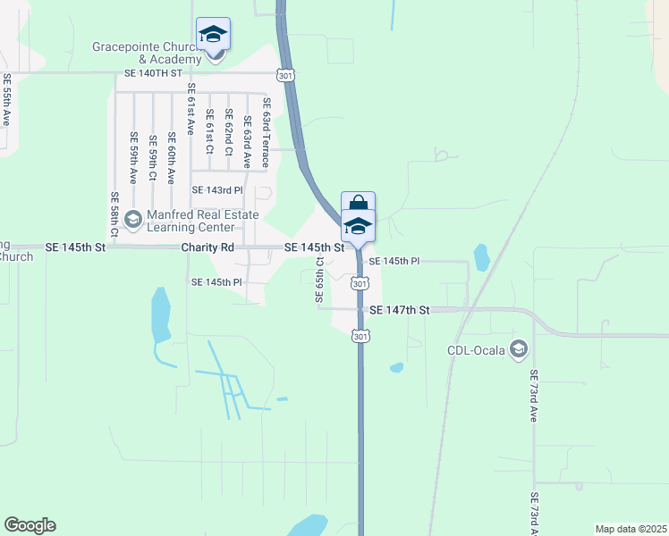 map of restaurants, bars, coffee shops, grocery stores, and more near 14560 U.S. 301 in Summerfield