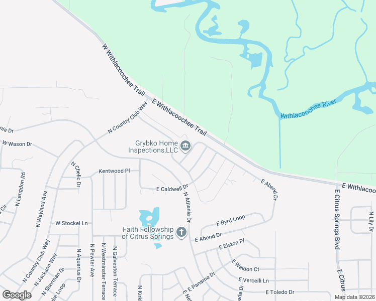 map of restaurants, bars, coffee shops, grocery stores, and more near 510 East Abend Drive in Citrus Springs