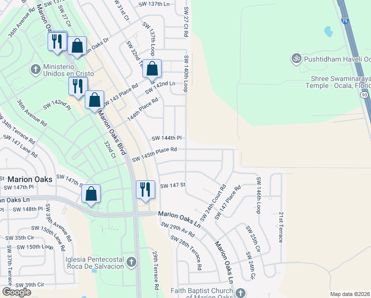 map of restaurants, bars, coffee shops, grocery stores, and more near Southwest 27 Ct Road in Ocala