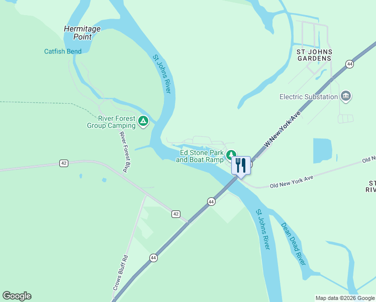 map of restaurants, bars, coffee shops, grocery stores, and more near 2999 Florida 44 in DeLand