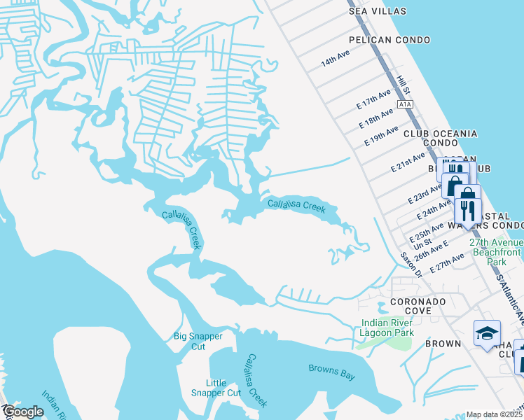 map of restaurants, bars, coffee shops, grocery stores, and more near 3256-3262 Saxon Drive in New Smyrna Beach