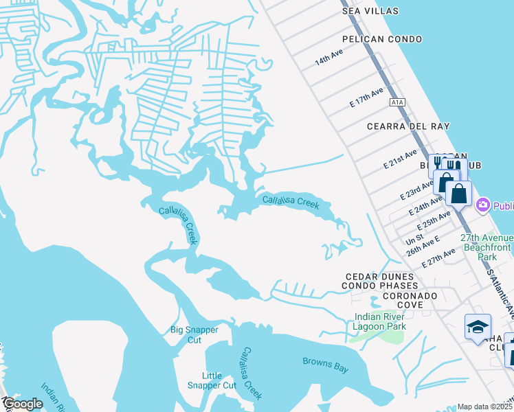 map of restaurants, bars, coffee shops, grocery stores, and more near 3256-3262 Saxon Drive in New Smyrna Beach