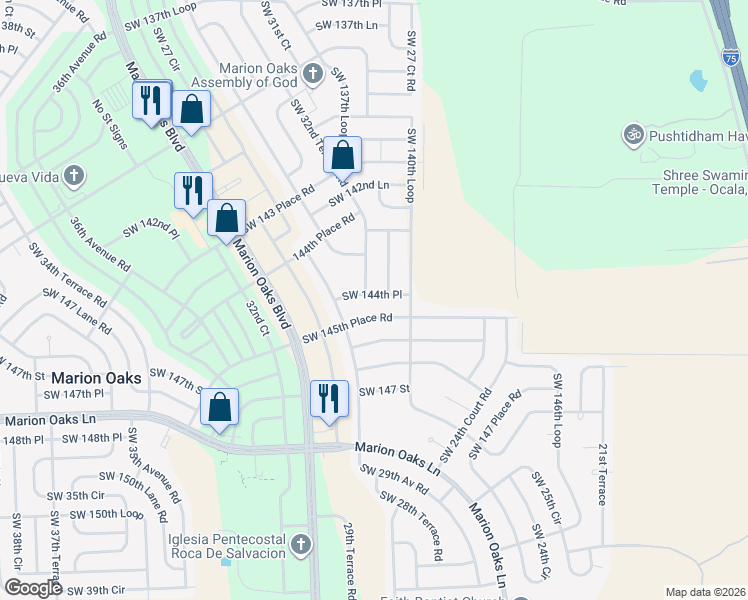map of restaurants, bars, coffee shops, grocery stores, and more near 2824 Southwest 144th Place in Ocala