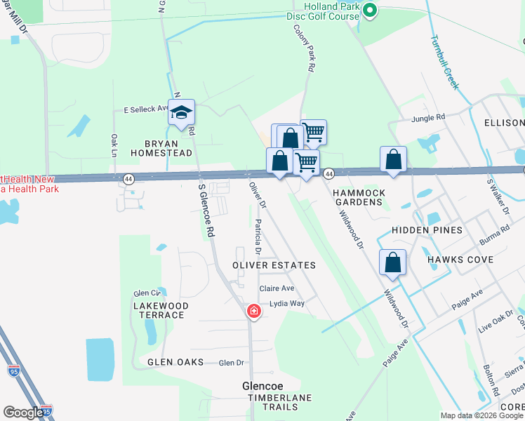 map of restaurants, bars, coffee shops, grocery stores, and more near 310 Oliver Drive in New Smyrna Beach