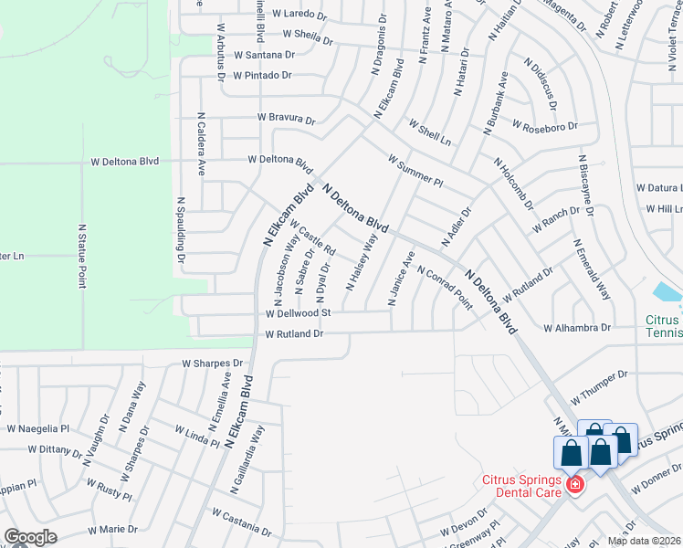 map of restaurants, bars, coffee shops, grocery stores, and more near 2522 West Castle Road in Citrus Springs