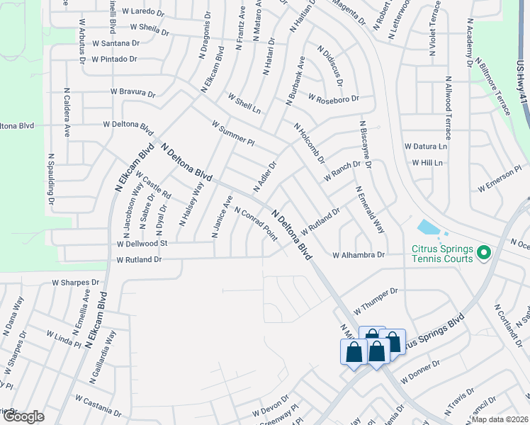 map of restaurants, bars, coffee shops, grocery stores, and more near 10176 North Deltona Boulevard in Citrus Springs