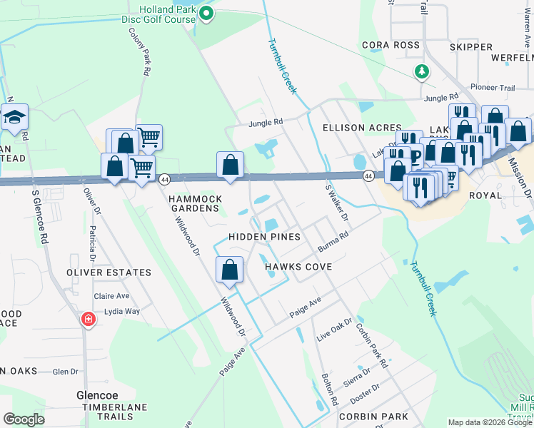 map of restaurants, bars, coffee shops, grocery stores, and more near 2262 Candlewood Lane East in New Smyrna Beach