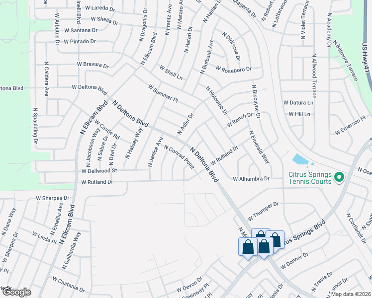 map of restaurants, bars, coffee shops, grocery stores, and more near 10176 North Deltona Boulevard in Citrus Springs