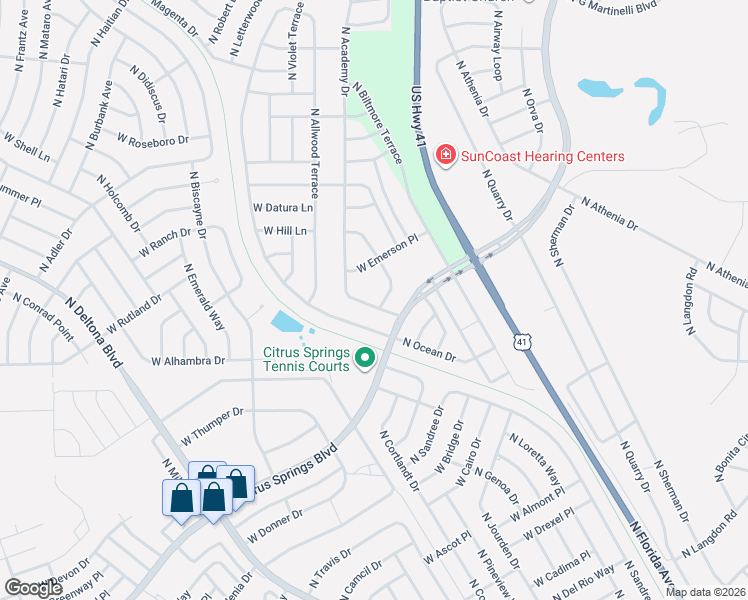 map of restaurants, bars, coffee shops, grocery stores, and more near 10141 North Academy Drive in Citrus Springs