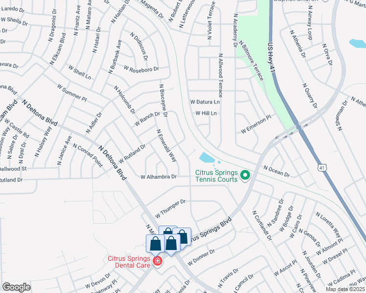 map of restaurants, bars, coffee shops, grocery stores, and more near 10161 North Biscayne Drive in Citrus Springs