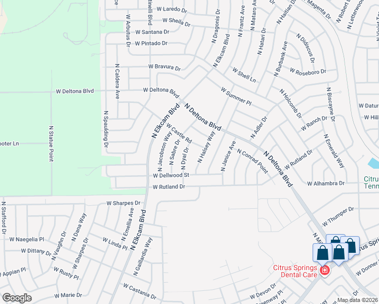 map of restaurants, bars, coffee shops, grocery stores, and more near 10195 North Dyal Drive in Citrus Springs