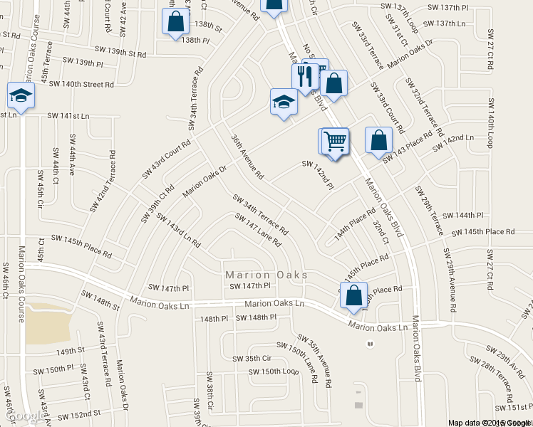map of restaurants, bars, coffee shops, grocery stores, and more near 14485 Southwest 34th Terrace Road in Ocala