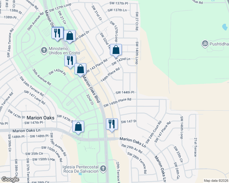 map of restaurants, bars, coffee shops, grocery stores, and more near 2945 Southwest 144th Place in Ocala