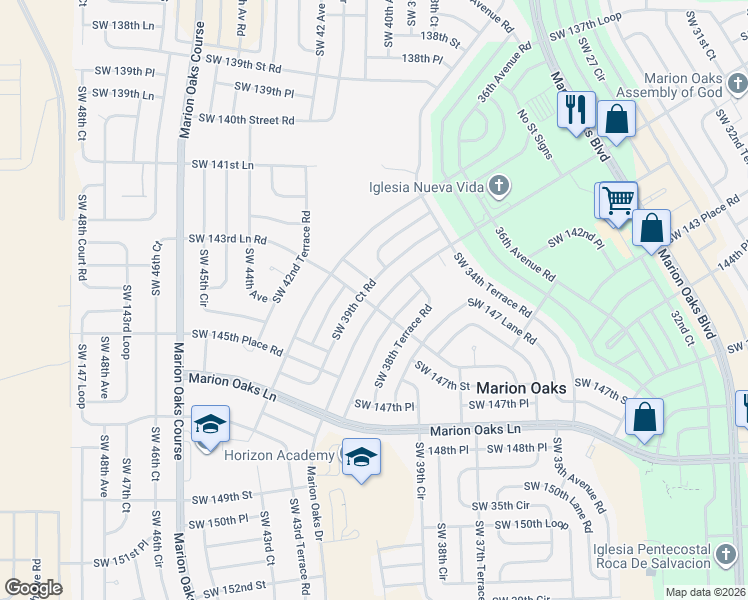 map of restaurants, bars, coffee shops, grocery stores, and more near 292 Marion Oaks Drive in Ocala