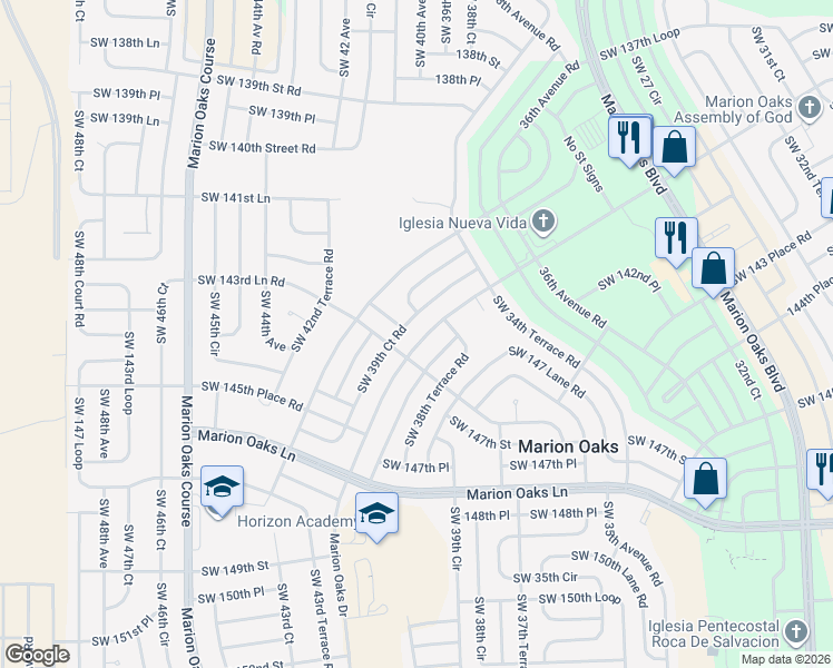 map of restaurants, bars, coffee shops, grocery stores, and more near 292 Marion Oaks Drive in Ocala