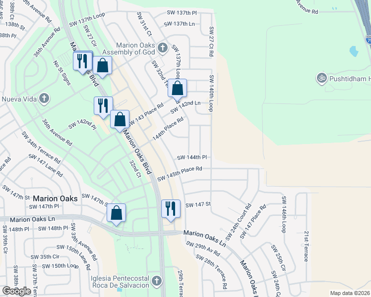 map of restaurants, bars, coffee shops, grocery stores, and more near 2824 Southwest 144th Place in Ocala