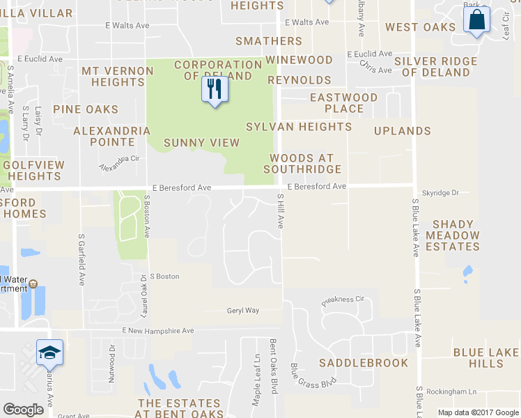 map of restaurants, bars, coffee shops, grocery stores, and more near 103 Serenola Court in DeLand