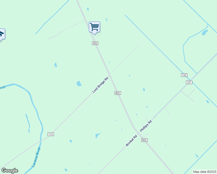 map of restaurants, bars, coffee shops, grocery stores, and more near 2602 FM 1822 in Edna