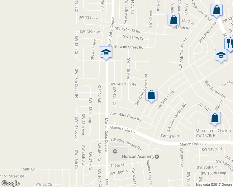 map of restaurants, bars, coffee shops, grocery stores, and more near 14401 Southwest 45th Circle in Ocala