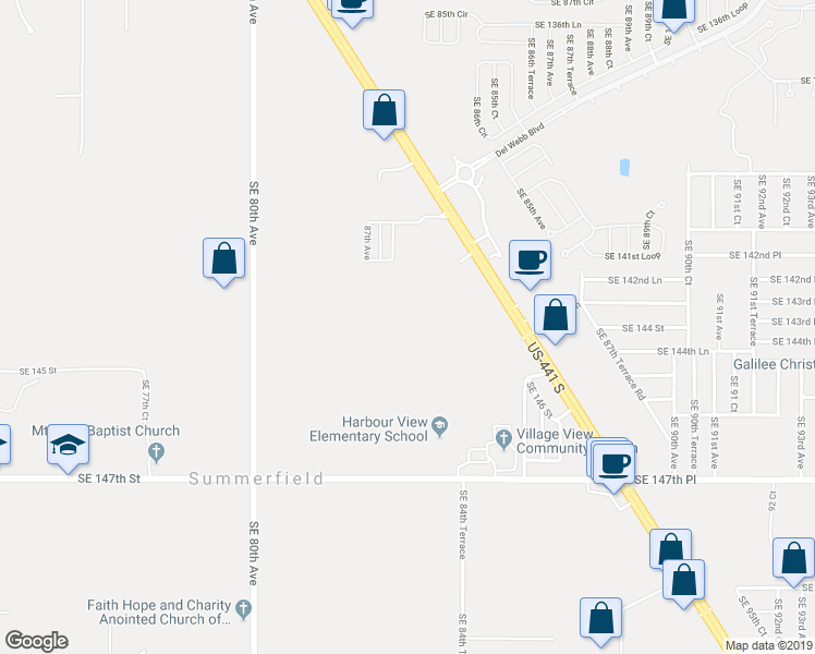 map of restaurants, bars, coffee shops, grocery stores, and more near 14250 U.S. 441 in Summerfield