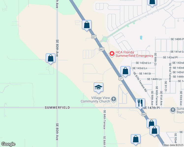 map of restaurants, bars, coffee shops, grocery stores, and more near 14250 U.S. 441 in Summerfield