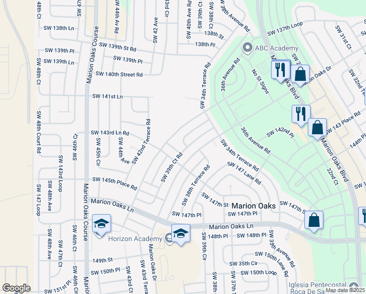 map of restaurants, bars, coffee shops, grocery stores, and more near 14386 Southwest 39th Terrace in Ocala