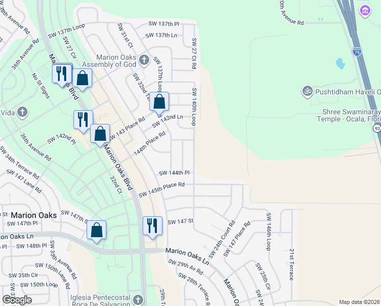 map of restaurants, bars, coffee shops, grocery stores, and more near 2984 SW 140th Loop in Ocala