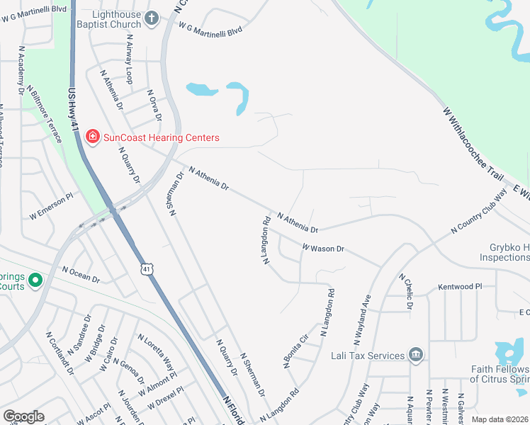 map of restaurants, bars, coffee shops, grocery stores, and more near 10270 North Athenia Drive in Citrus Springs
