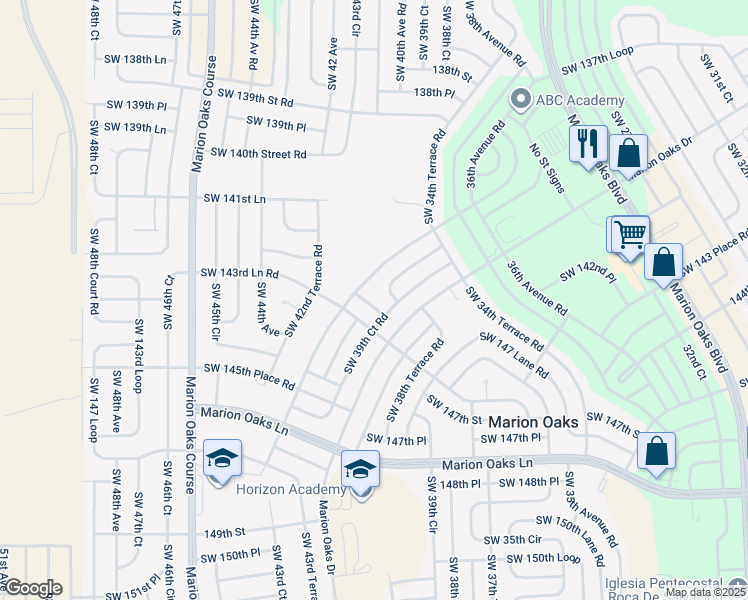 map of restaurants, bars, coffee shops, grocery stores, and more near 14386 Southwest 39th Terrace in Ocala