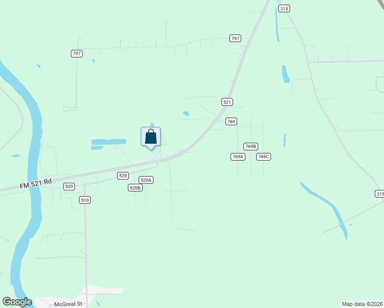 map of restaurants, bars, coffee shops, grocery stores, and more near 2525 Farm to Market Road 521 in Brazoria