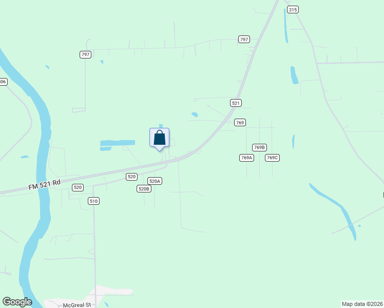 map of restaurants, bars, coffee shops, grocery stores, and more near 2525 Farm to Market Road 521 in Brazoria