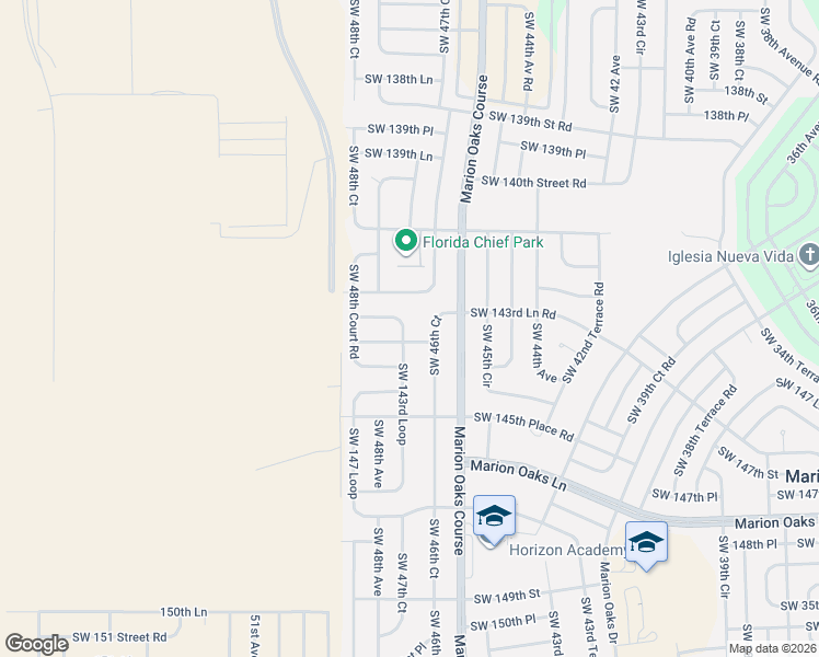map of restaurants, bars, coffee shops, grocery stores, and more near 4746 Southwest 143rd Loop in Ocala