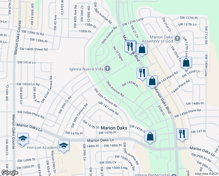 map of restaurants, bars, coffee shops, grocery stores, and more near 13900-13928 36th Avenue Road in Ocala