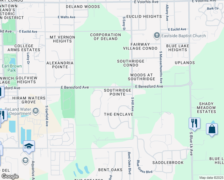 map of restaurants, bars, coffee shops, grocery stores, and more near 103 Black Locust Road in DeLand