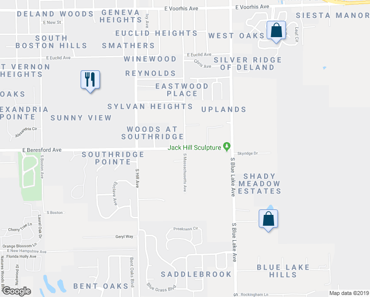 map of restaurants, bars, coffee shops, grocery stores, and more near 1298 East Beresford Avenue in DeLand