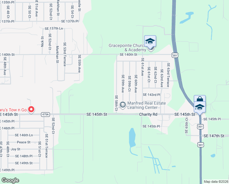 map of restaurants, bars, coffee shops, grocery stores, and more near 14299 Southeast 58th Court in Summerfield