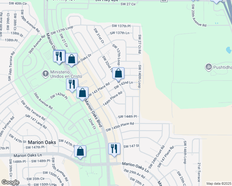 map of restaurants, bars, coffee shops, grocery stores, and more near 2939 Southwest 144th Place Road in Ocala