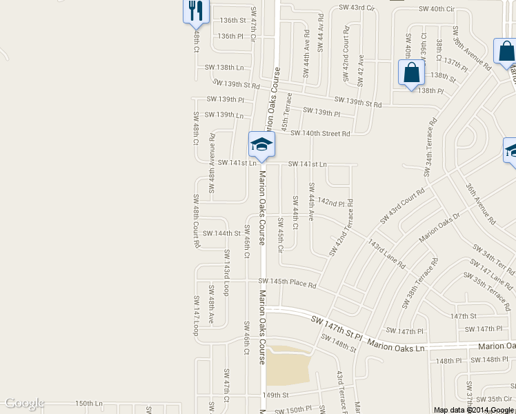 map of restaurants, bars, coffee shops, grocery stores, and more near 298 Marion Oaks Course in Ocala