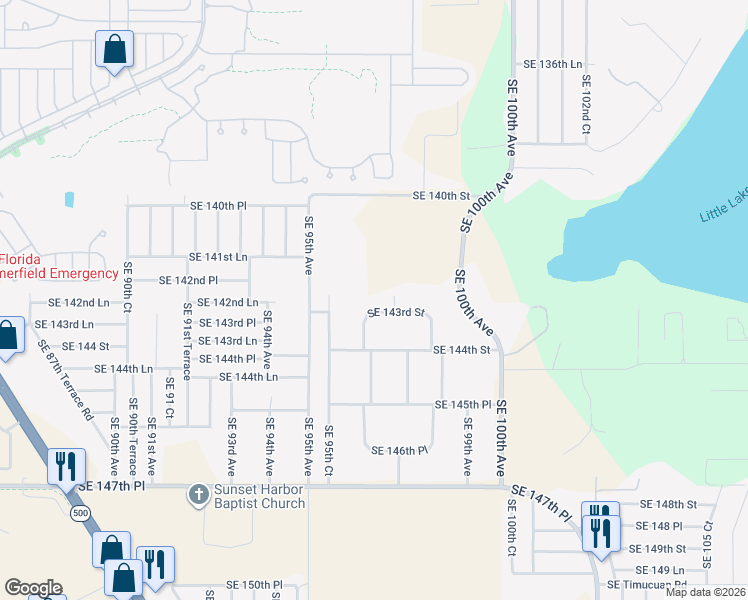map of restaurants, bars, coffee shops, grocery stores, and more near 9681 Southeast 143rd Street in Summerfield