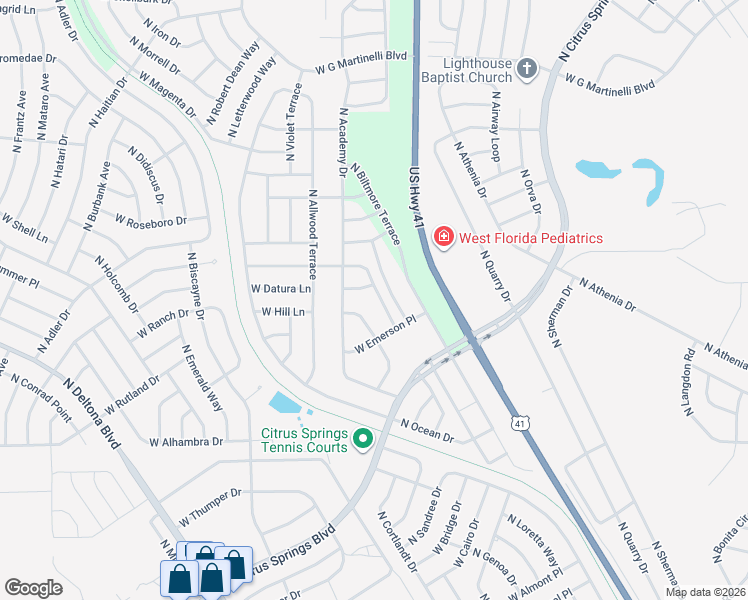 map of restaurants, bars, coffee shops, grocery stores, and more near 1362 West Alexander Drive in Citrus Springs