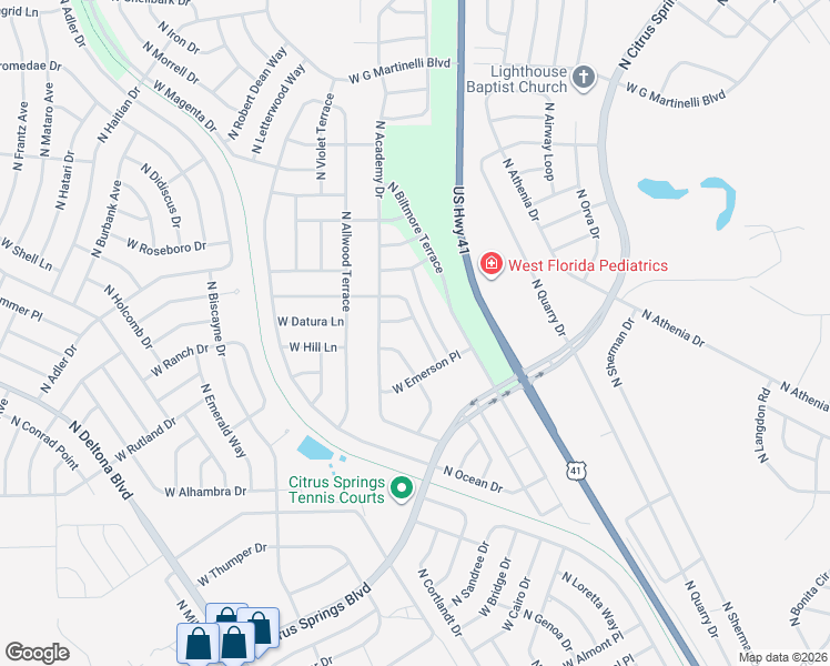 map of restaurants, bars, coffee shops, grocery stores, and more near 1362 West Alexander Drive in Citrus Springs