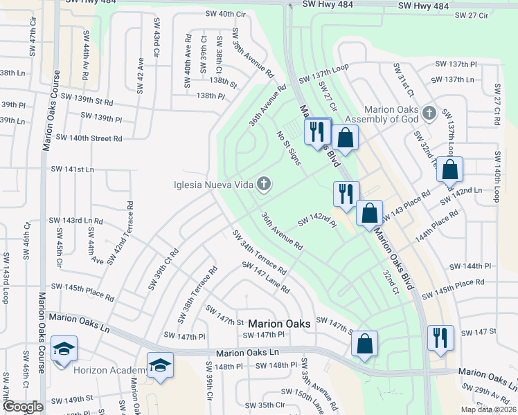 map of restaurants, bars, coffee shops, grocery stores, and more near 13900 36th Avenue Road in Ocala