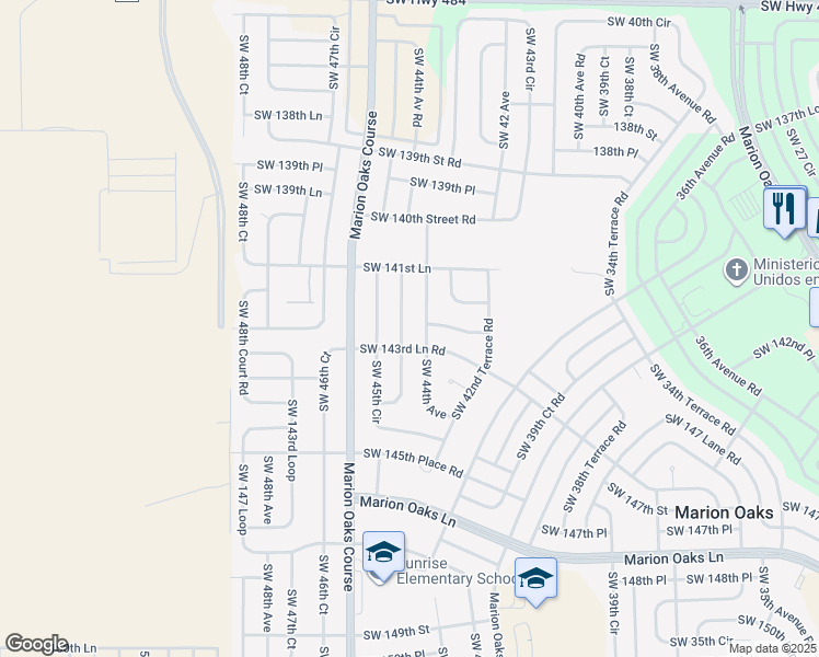map of restaurants, bars, coffee shops, grocery stores, and more near 14281 Southwest 44th Court in Ocala