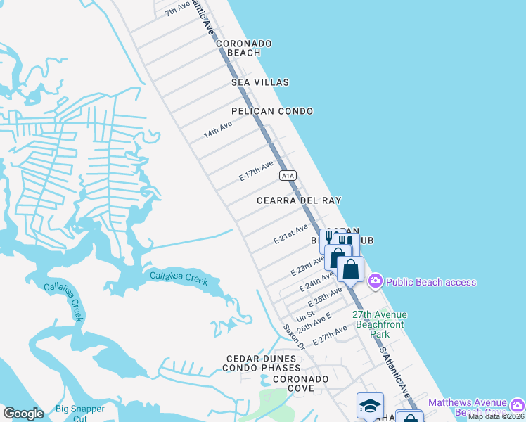 map of restaurants, bars, coffee shops, grocery stores, and more near 819 East 19th Avenue in New Smyrna Beach